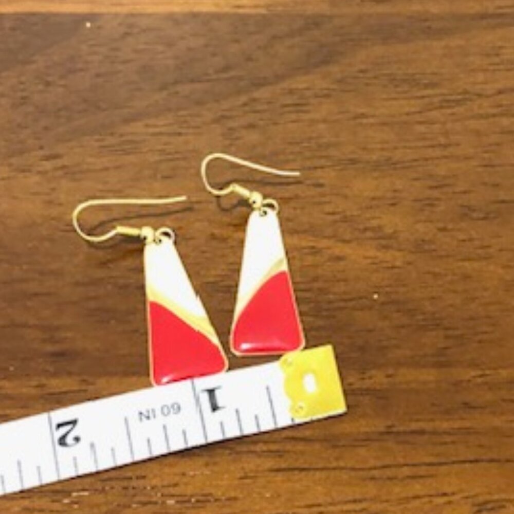 Red Cream Two-Tone Rectangular Dangle Earrings 80… - image 8